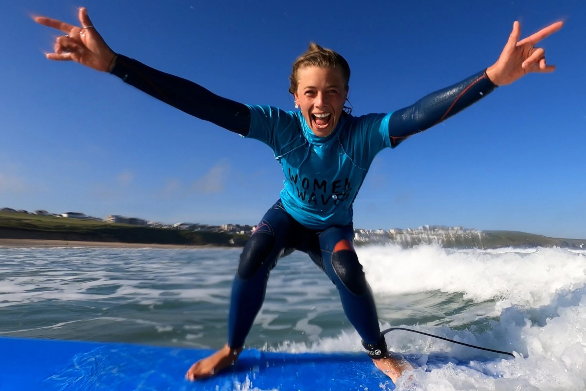 Lady surfer smiling