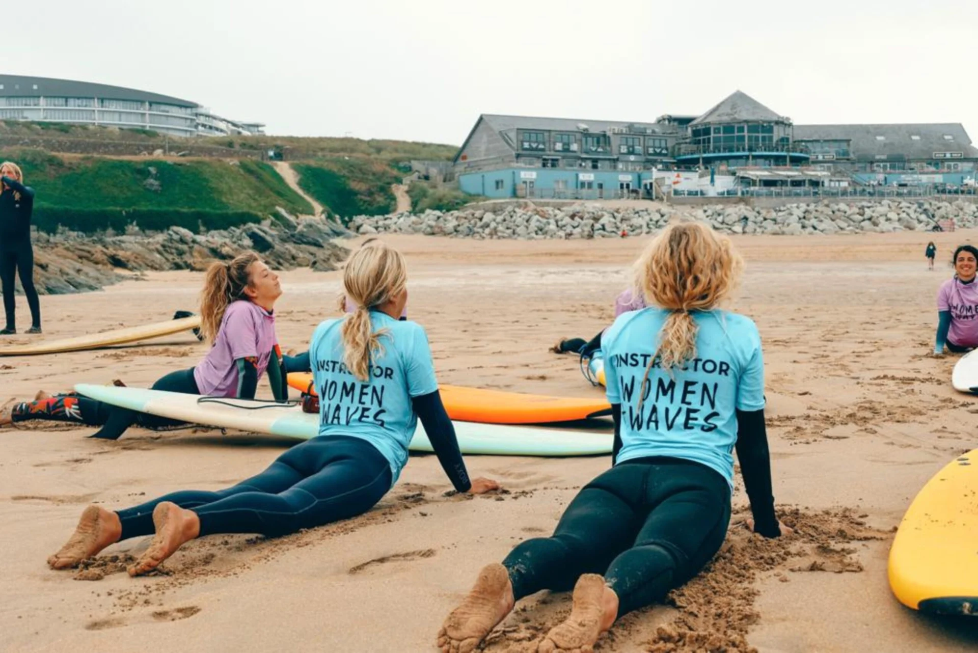Stretching on Fistral beach