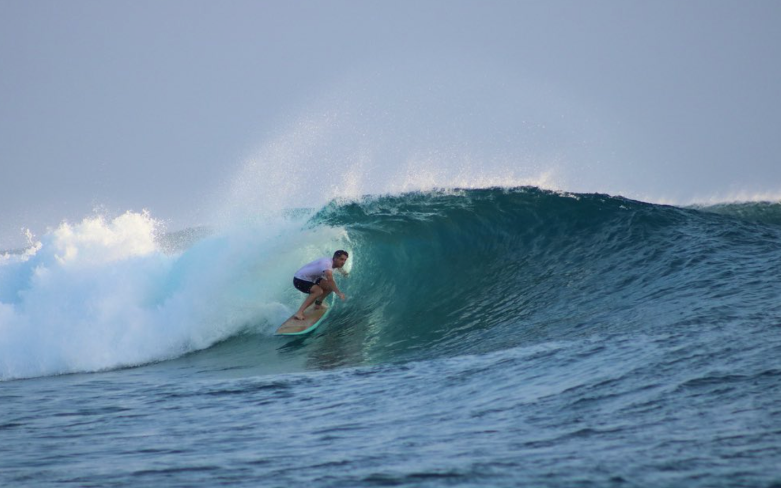 Rob surfing in the Maldives