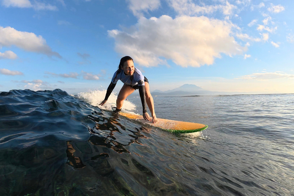 Proof surfing doesn't have an age limit, wherever in the world you're doing it. Mina celebrating her 50th birthday with us on our Bali Island Retreat