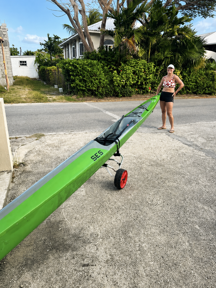Lisa on the way to the beach with her ocean ski