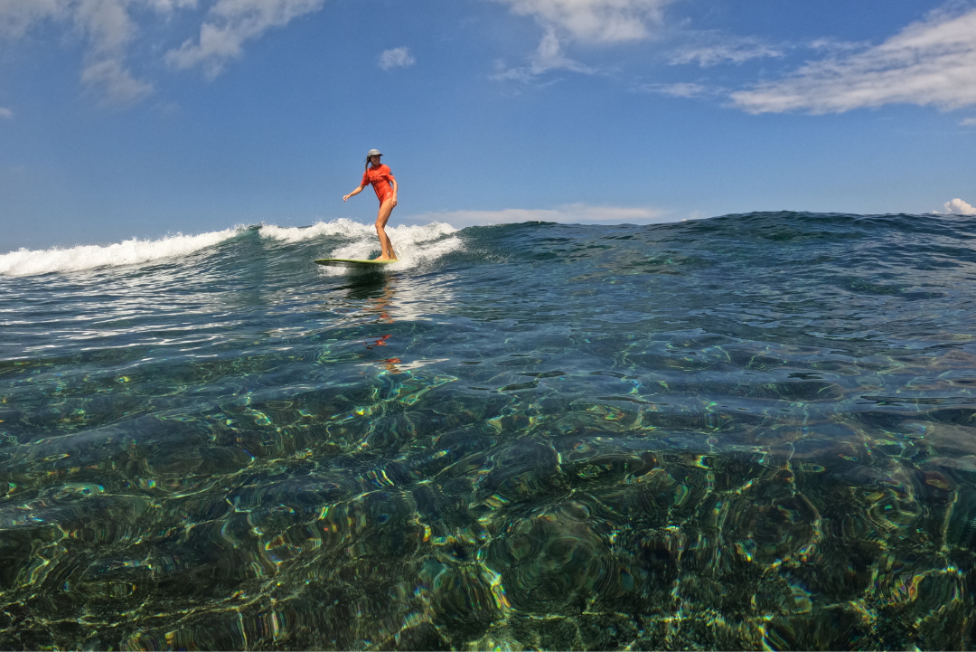 Crystal Clear Waters Woman Surfing Bali