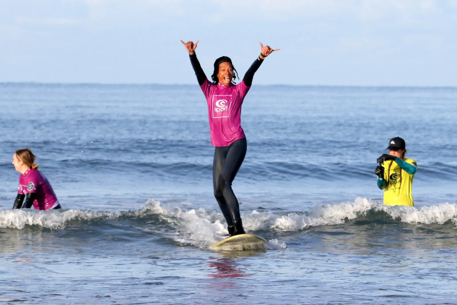 Female surfer stoked
